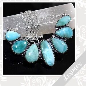 Larimar Large Silver Multi-Stone Artisan Necklace, 20” (Aqua / Turquoise Blue)
